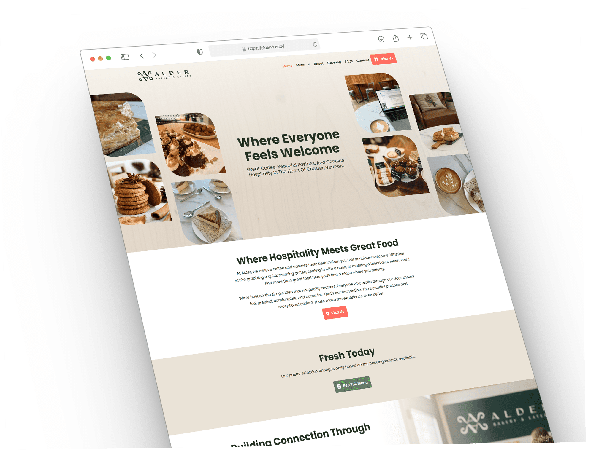 Screenshot of alder restaurant website